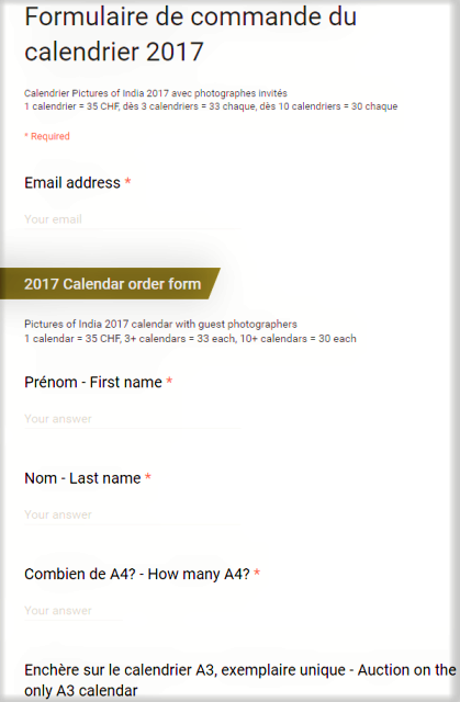 Go to the calendar order form